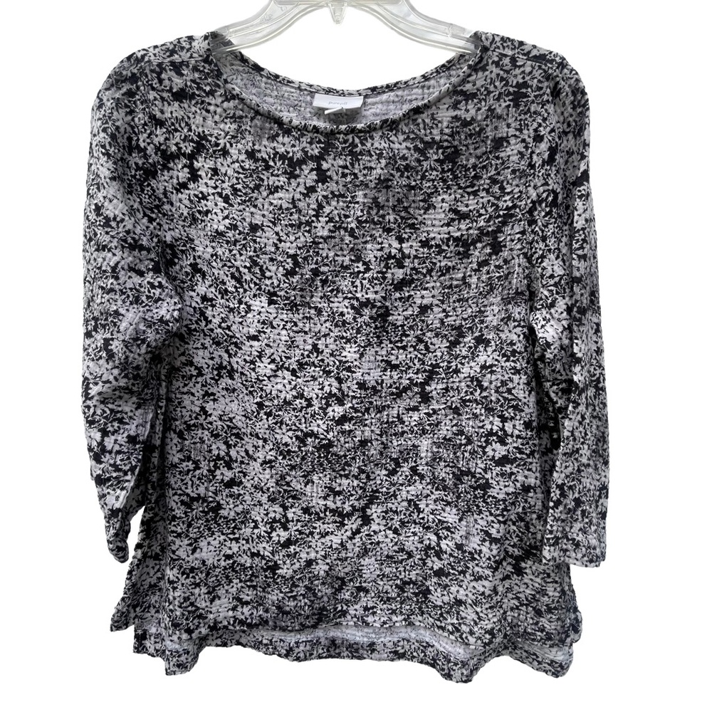 J Jill Pure Jill Women's Black & White Top petite Medium 100% Cotton.